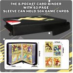 Black Card Binders for Pokemon Cards 4 Pocket - Hold 504 Game Cards with 63 Sleeves, Trading Card Collection Zipper Binder Holder for Kids Gifts - Image 5